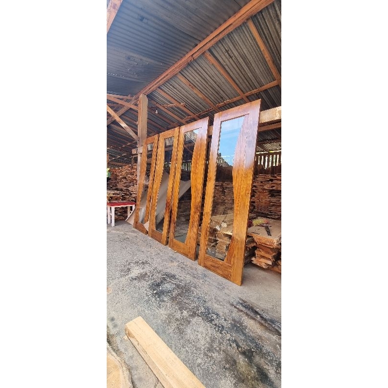 pintu sleding kaca kayu jati