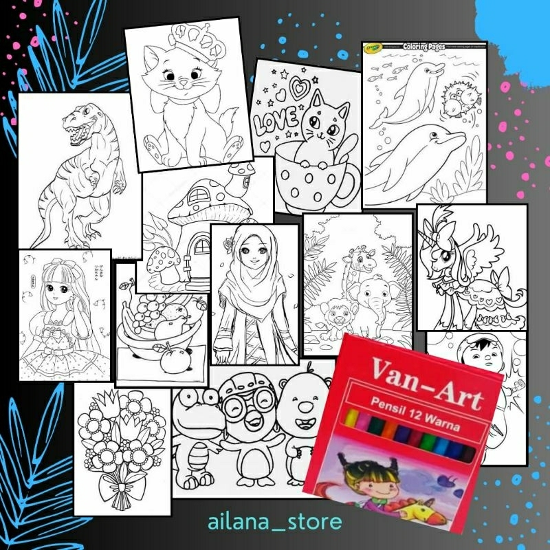 

KERTAS MEWARNAI 25 GAMBAR BONUS PEWARNA PULAS 12W • LEMBAR MEWARNAI ANAK