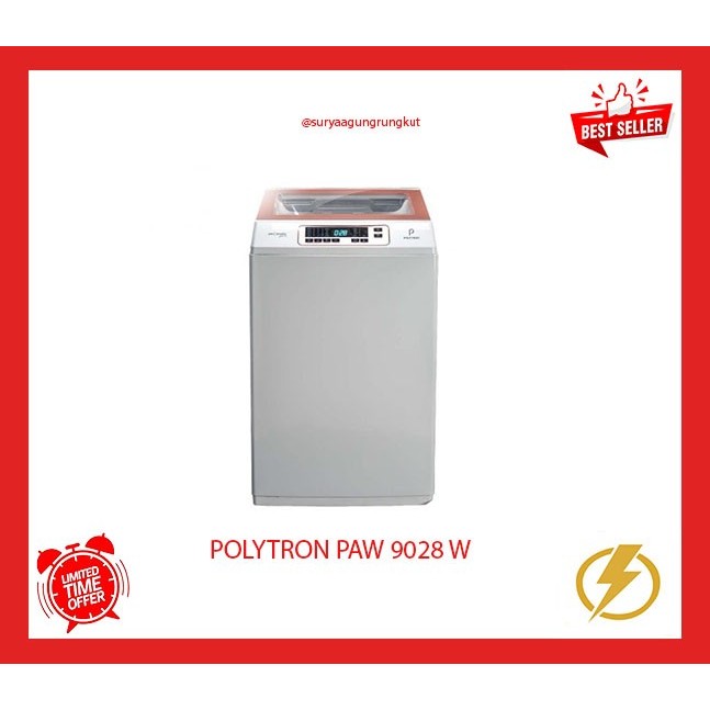 MESIN CUCI 1 TABUNG POLYTRON TOP LOADING 9 KG PAW - 9028W