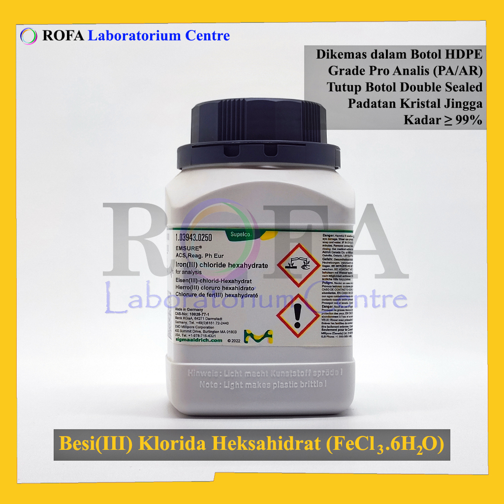 Besi(III) Klorida Heksahidrat / Iron(III) Chloride Hexahydrate / FeCl3.6H2O Pro Analisis 250 Gram