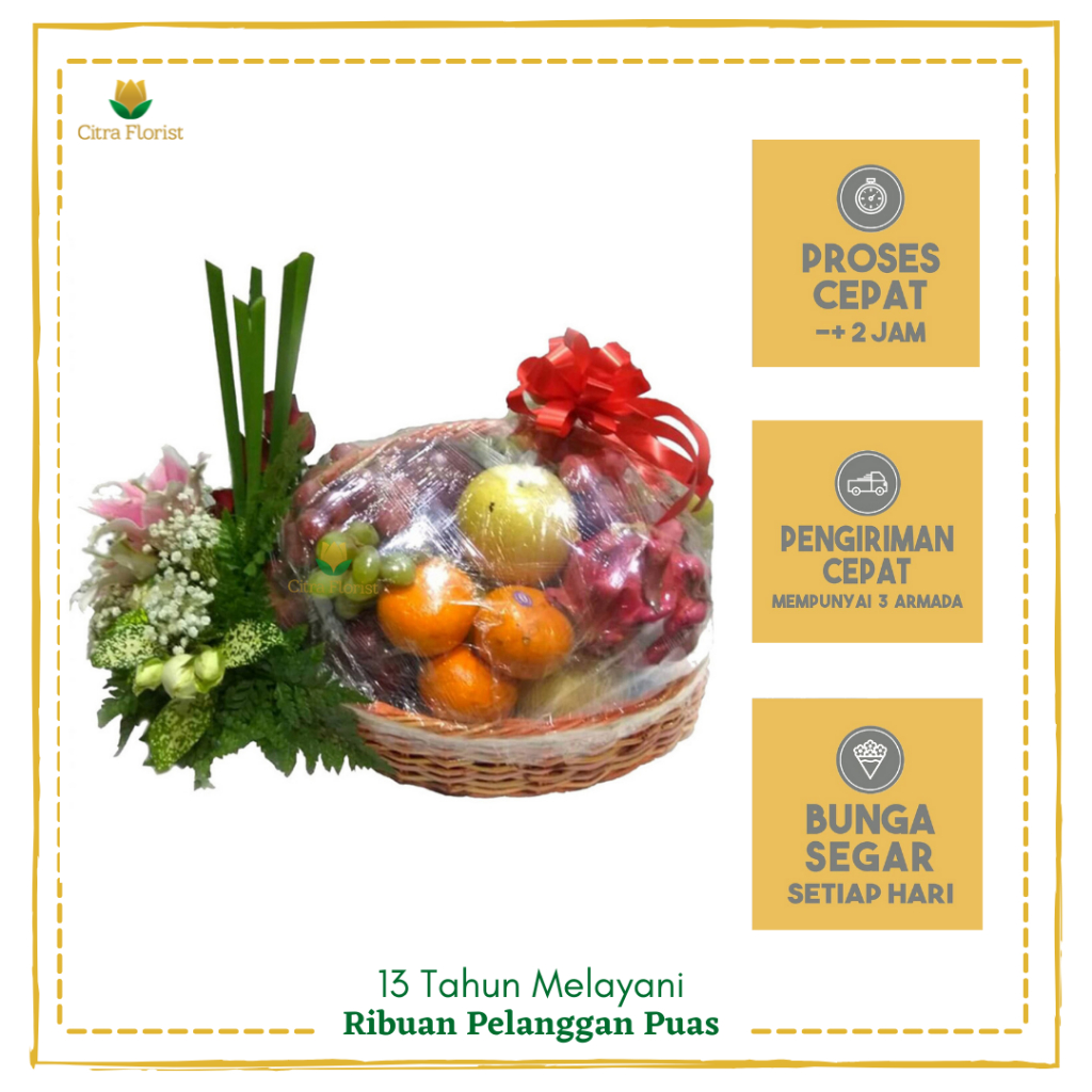 

Parcel Fruits Basket and Flowers Lily Import / Parcel Buah dan Bunga Lily Import / Hampers Buah