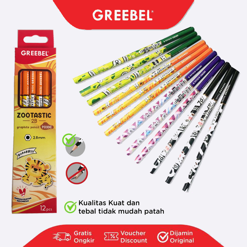 

GREEBEL Pensil Pencil Kayu / Graphite 2B 7033 ZOOTASTIC tdk beracun utk ujian sekolah/gambar
