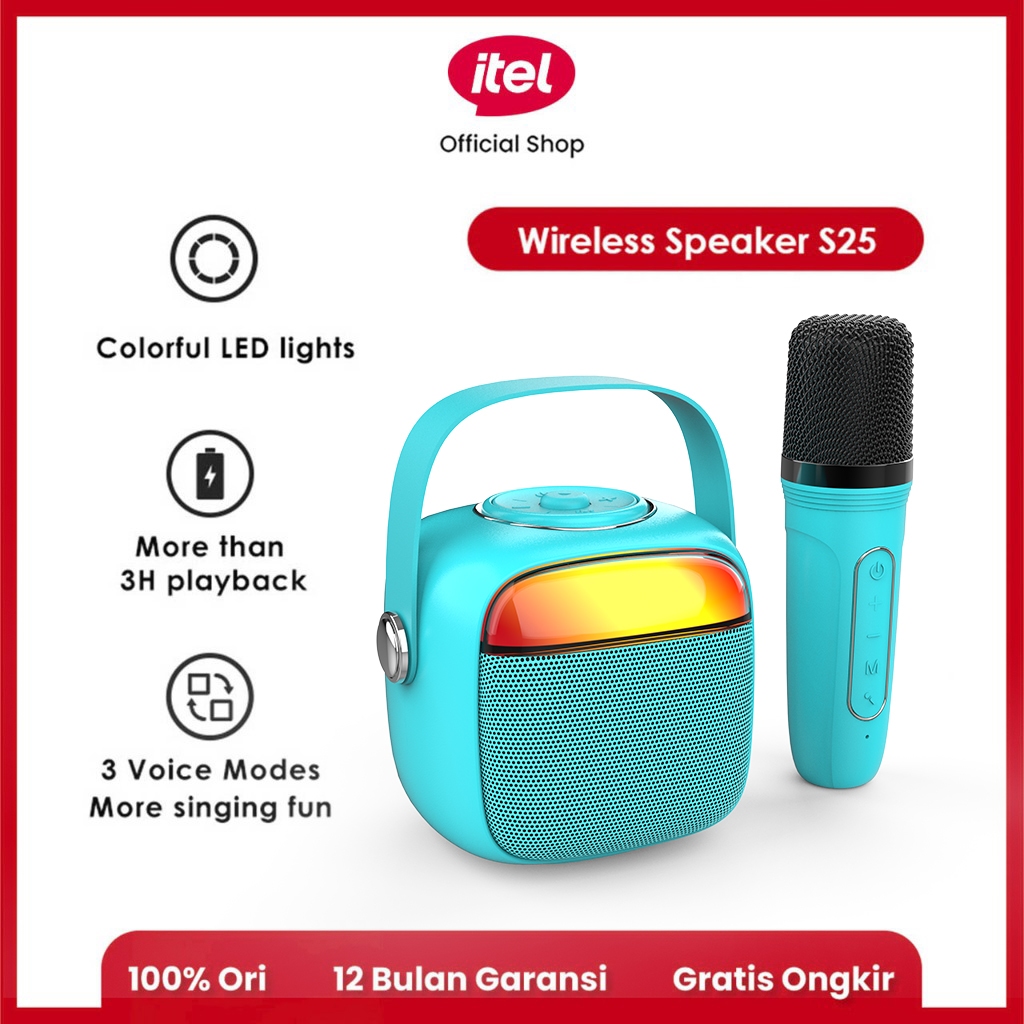 Itel S25 Speaker Karaoke Bluetooth 5.3 Speaker Wireless Colorful Party Lights With 4 Magic Vocies 5W