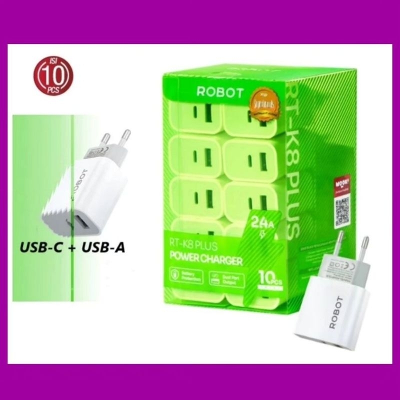 ADAPTOR ROBOT DUAL OUTPUT USB + C 5V/2.4A RT-K8+