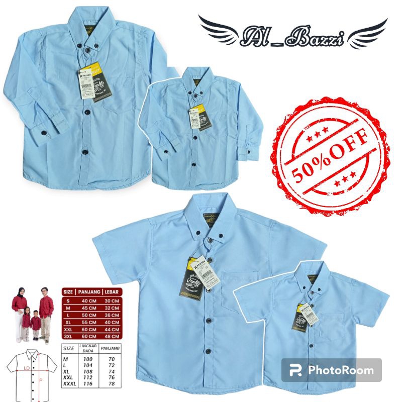 Kemeja Polos Ayah dan Anak Lengan Pendek - Panjang Warna Soft Blue