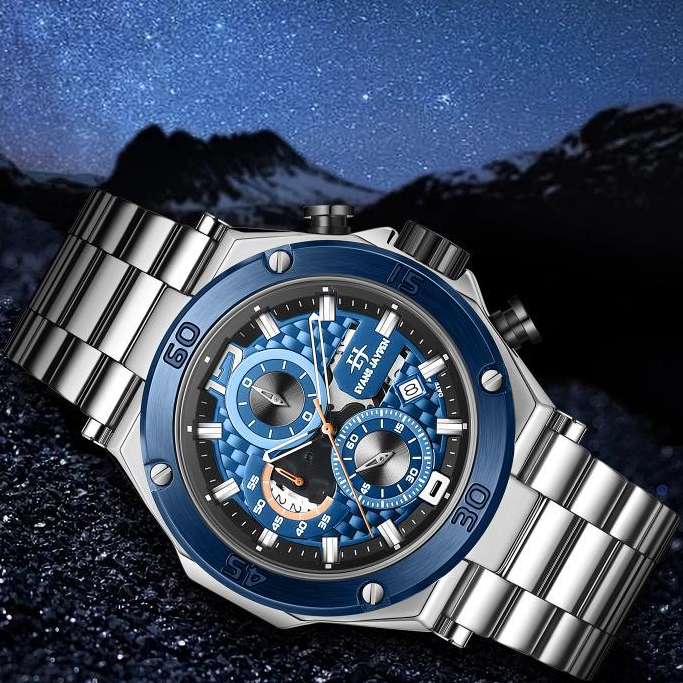 Jam Tangan Pria Evans Jayden 9839 Original Kaca Saphire Cronograph,Tanggal Aktif