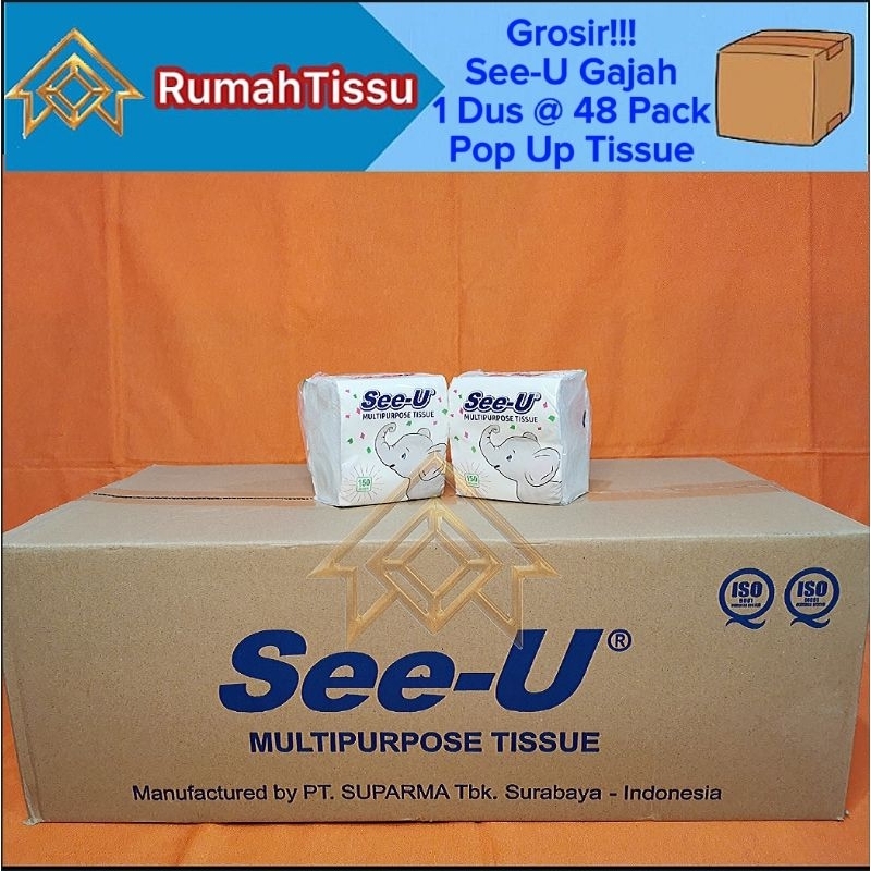 [1 Dus @ 48 Pack] Tisu See-U Multipurpose Pop Up Gajah 150 Sheets 1 Ply Grosir Murah Termurah