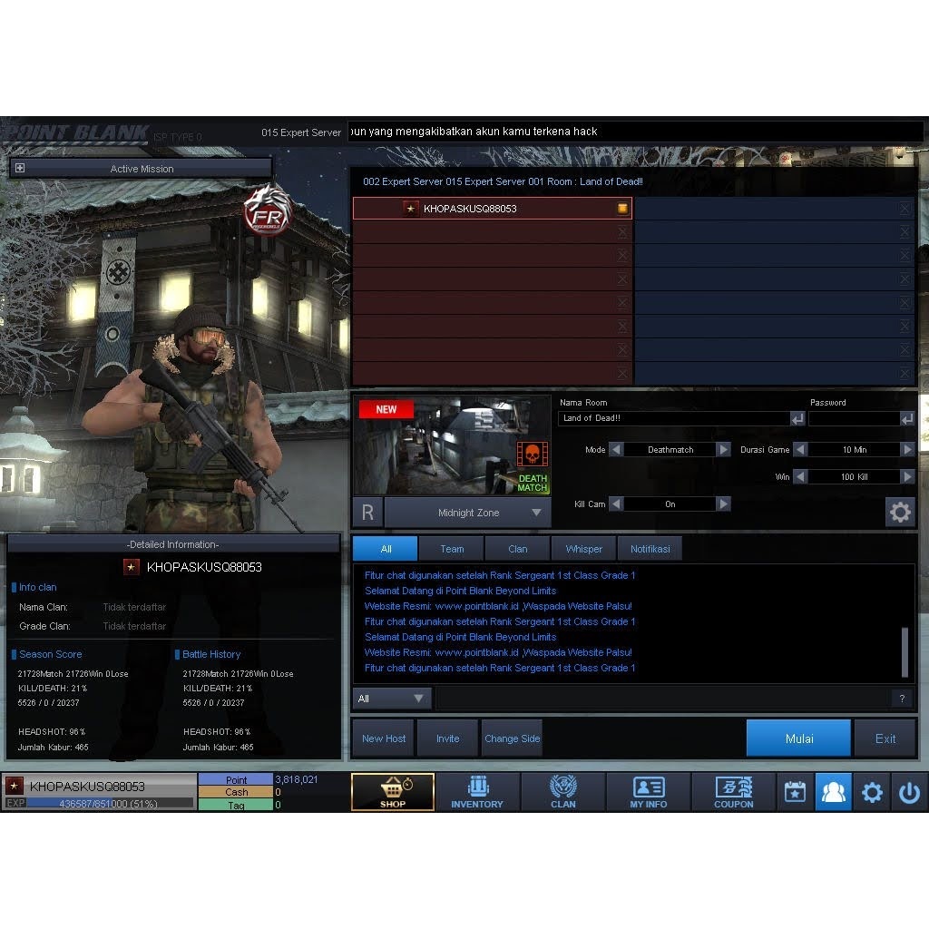Akun Point Blank Pangkat Bintang 1
