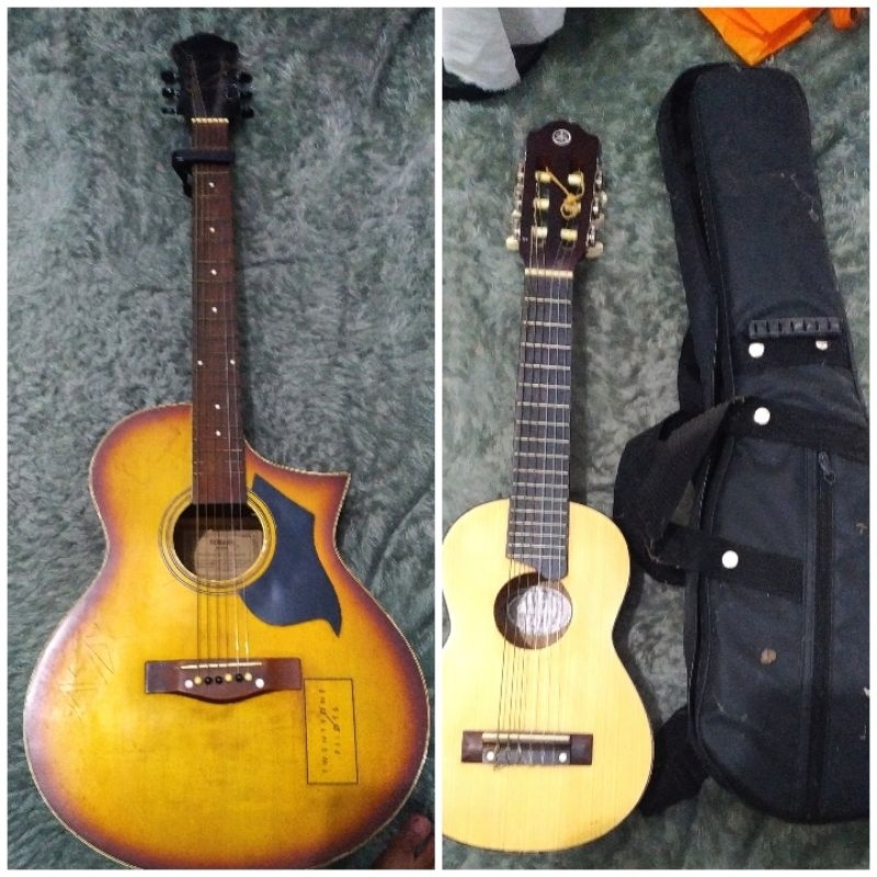2 alat musik Yamaha gitar akustik (tabung), dan gitarlele dan bag bekas/second