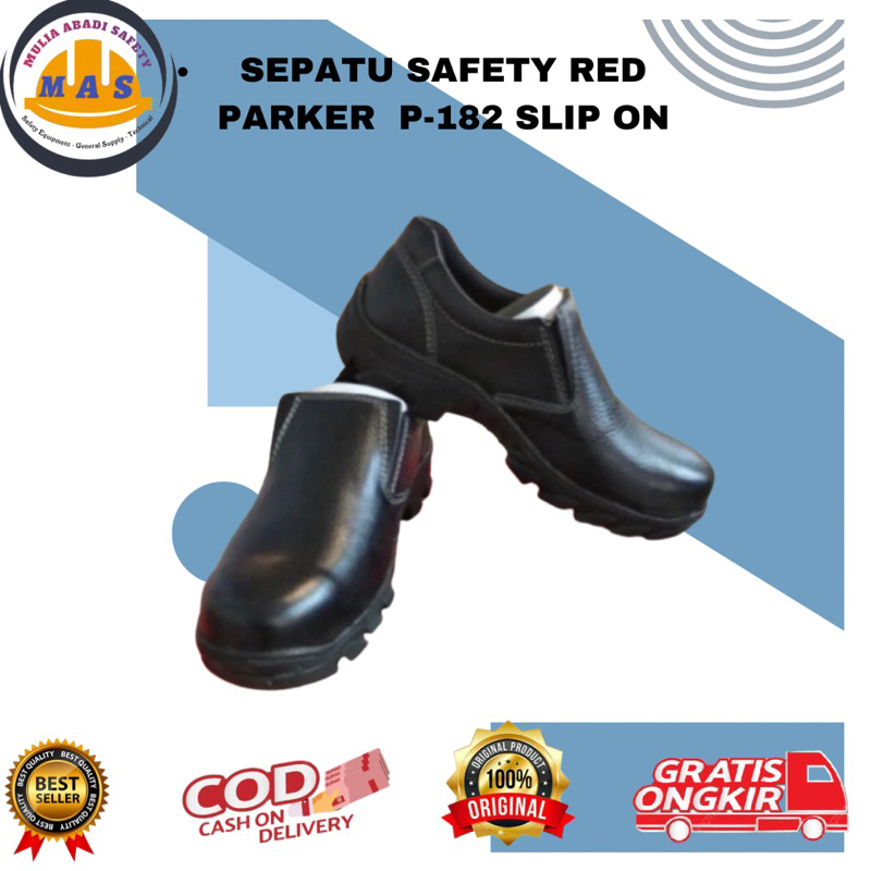 Sepatu Safety Shoes RED PARKER Type P182 Slip On / Sepatu Safety Proyek / Sepatu Kerja Lapangan / RE