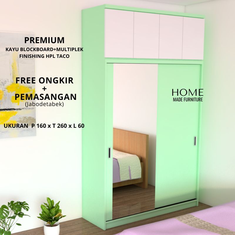 Lemari Pakaian Pintu Sliding Kabinet Atas Pintu Cermin Bahan Premium Finishing HPL TACO Free Ongkir 