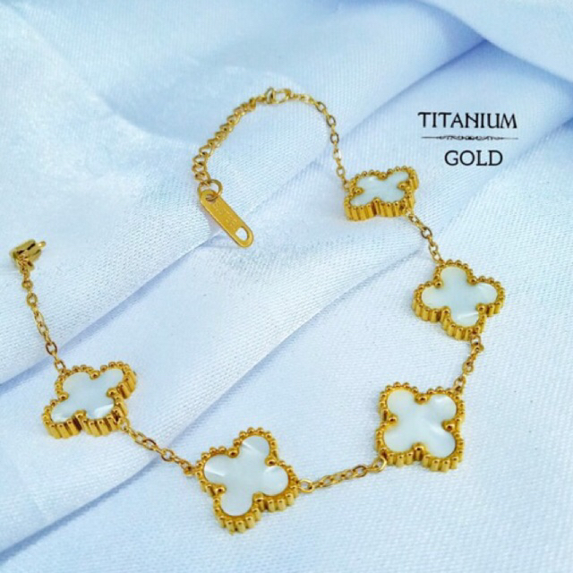 titanium gelang tangan rantai titanium || gelang wanita rantai gold titanium || gelang rantai clover