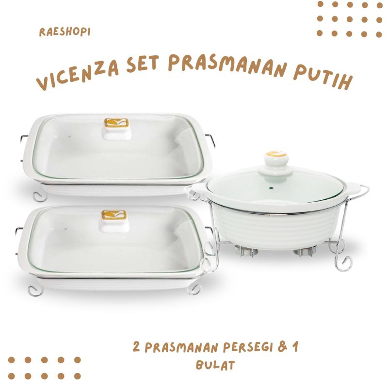 Vicenza Set Prasmanan Putih dg Tutup Kaca 2 Persegi W754 dan 1 Bulat W753