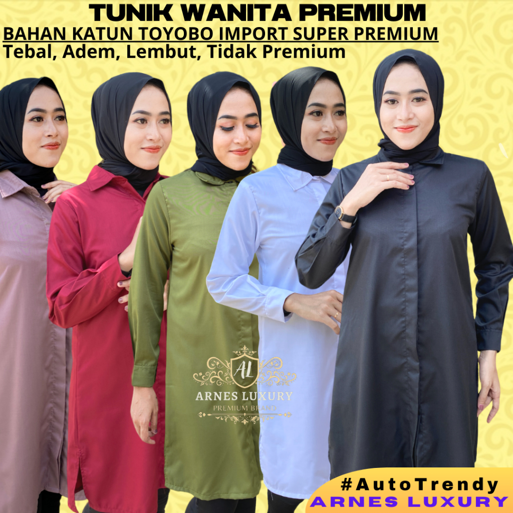 Baju Atasan Kemeja Tunik Long lengan Panjang Bahan Toyobo import Premium Fashion Wanita Muslim Terba