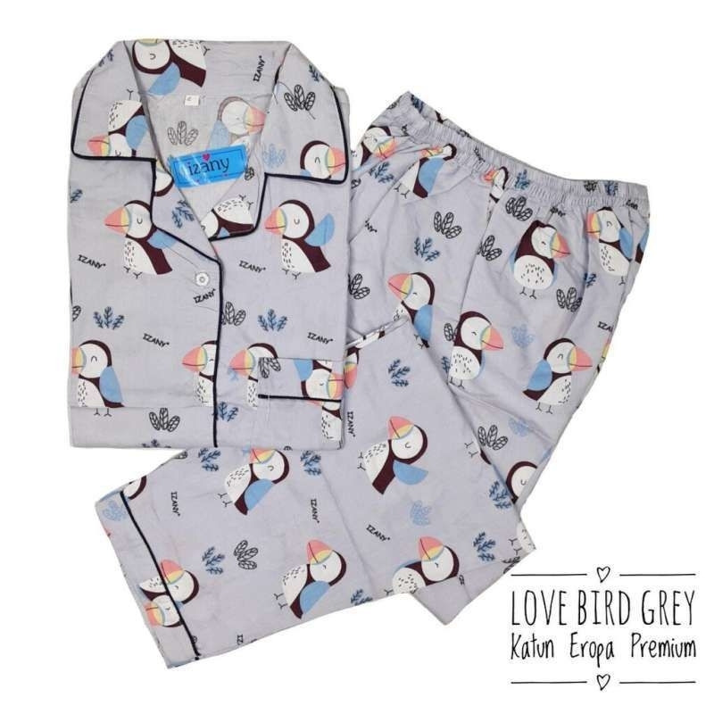 Piyama Katun Eropa Premium Motif Parrot Grey CP