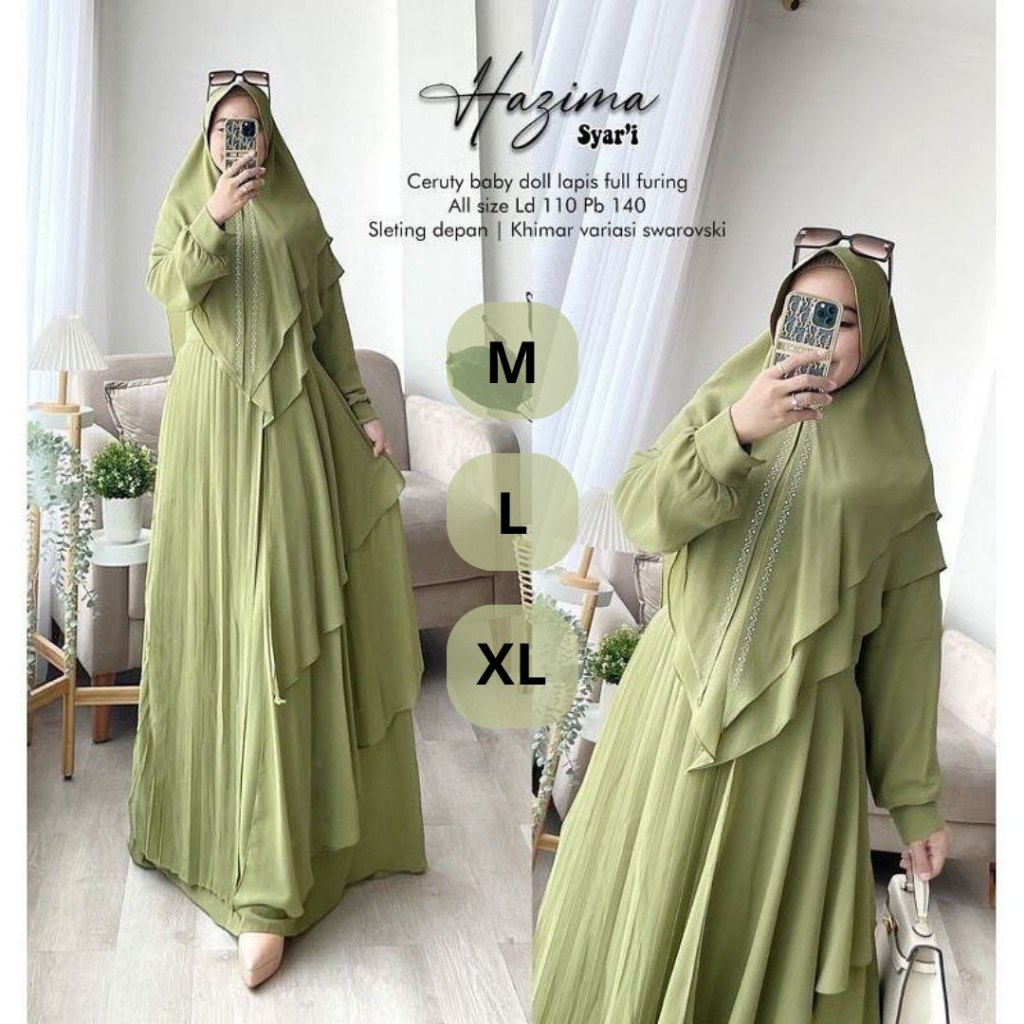 Baju Gamis Wanita Syari Terbaru 2024 set Hijab Khimar Pesta Jumbo Busui M L XL XXL