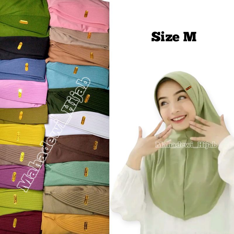 Jilbab Instan Bergo Hamidah Size M Berlabel Akrilik Besi Gold Kerudung Jersey Premium Bahan Tebal