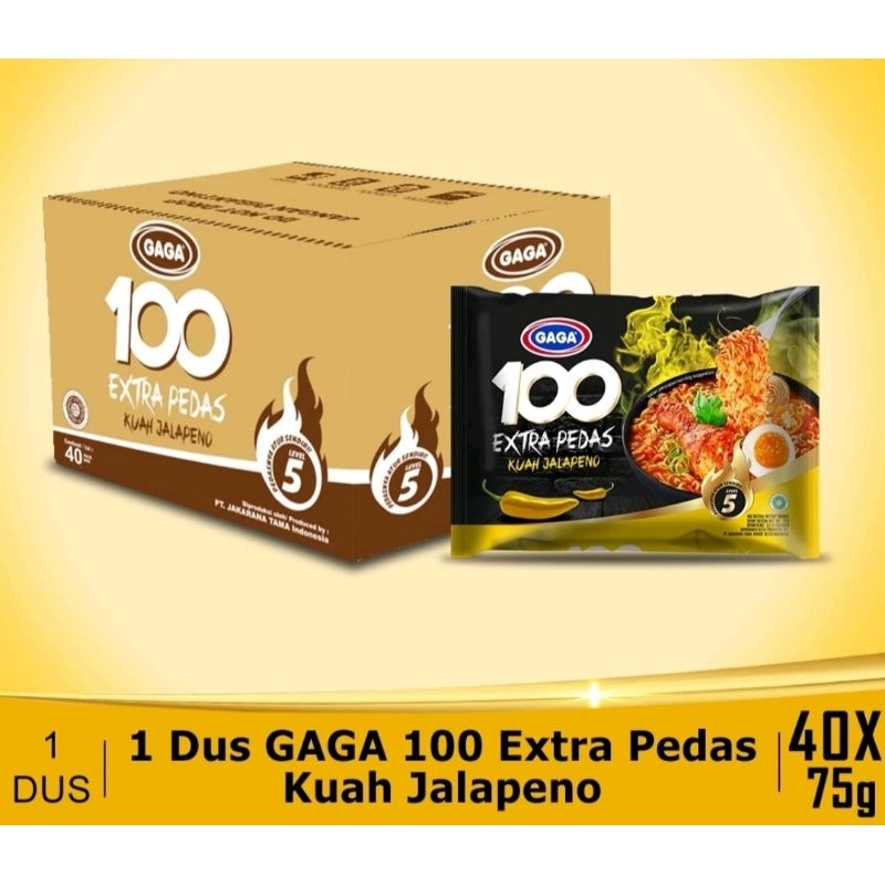 Mie Gaga 100 Extra Pedas Kuah Jalapeno 75g ( 1 dus isi 40 bungkus )