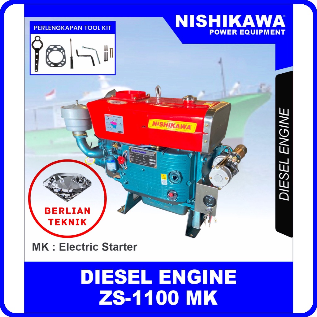 Mesin Penggerak Solar Engine Diesel Nishikawa ZS 1100 MK / ZS1100MK / 18 HP Starter