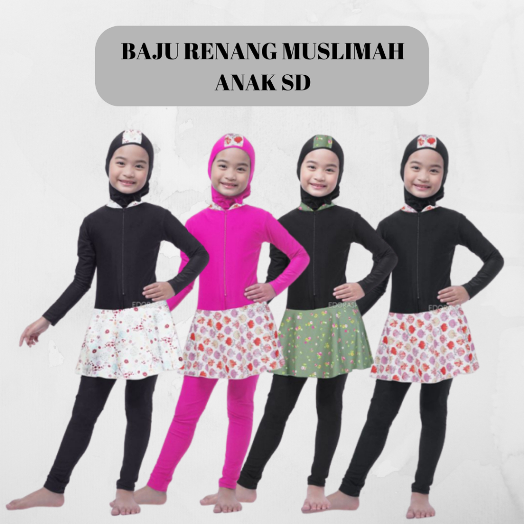 Baju Renang Muslimah Anak SD Edora ML TG R/Baju Renang Anak Motif