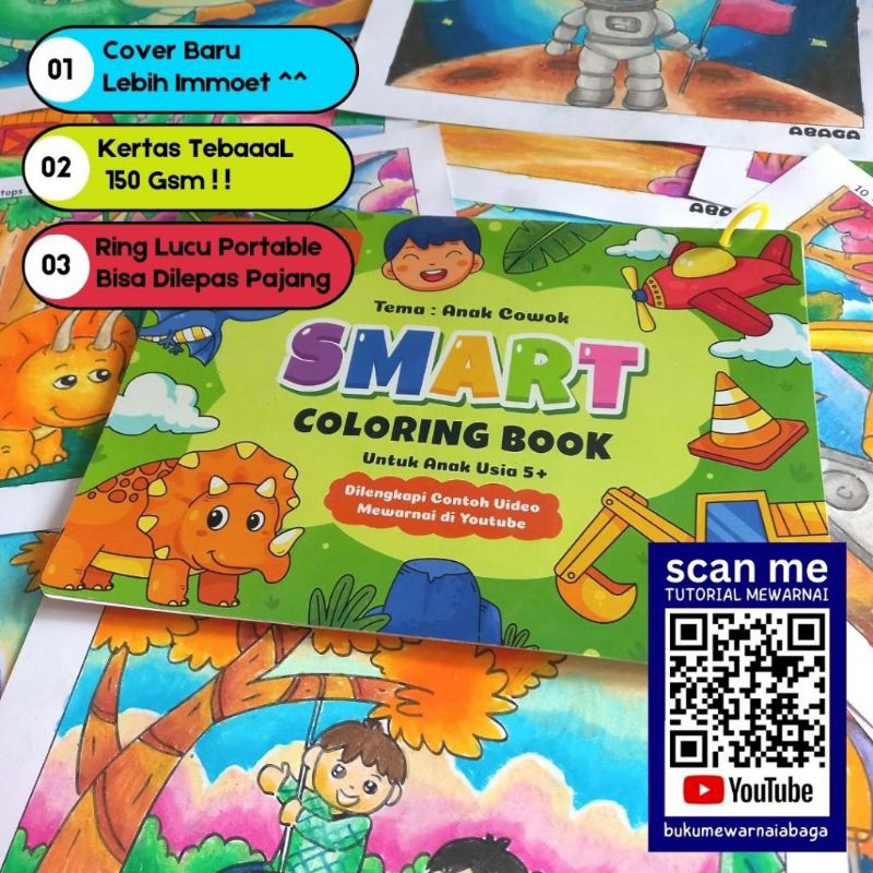 

Smart Coloring Book Boy Anak Cowok/ Buku Mewarnai Anak Cowok TK SD/ Belajar Mewarnai