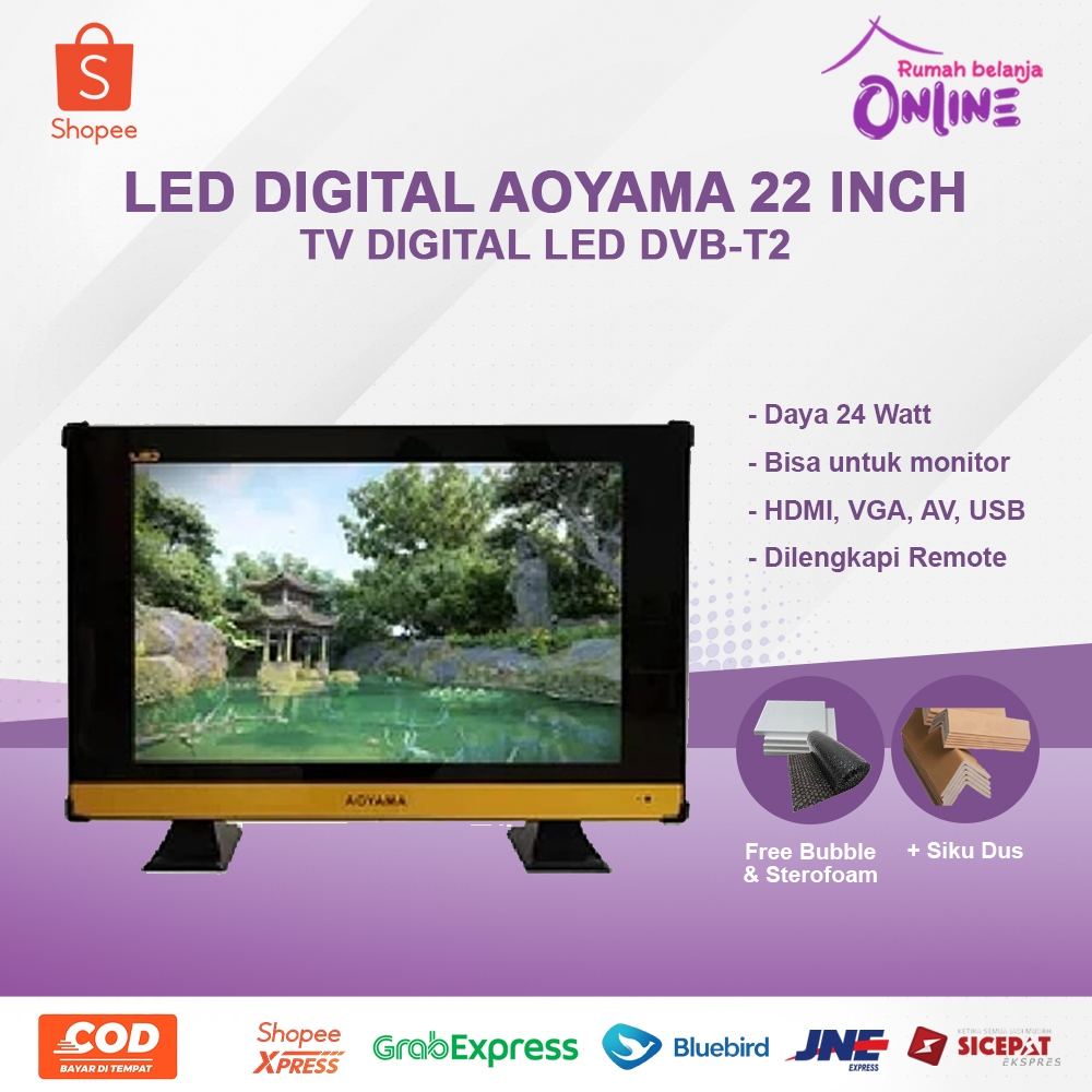 Stok Baru TV LED Aoyama 22 Inch Televisi Digital Support USB Movies VGA HDMI TV DIGITAL TV LED TV