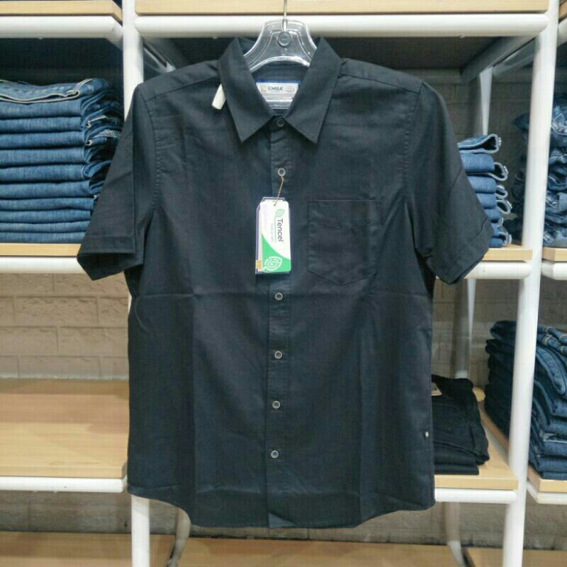 EMBA kemeja polos pria lengan pendek bahan katun rayon