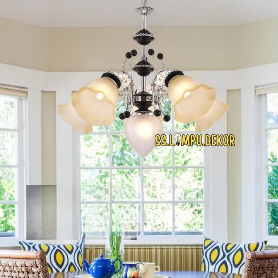 Lampu Gantung Minimalis Cabang 5+1 Ruang Tamu