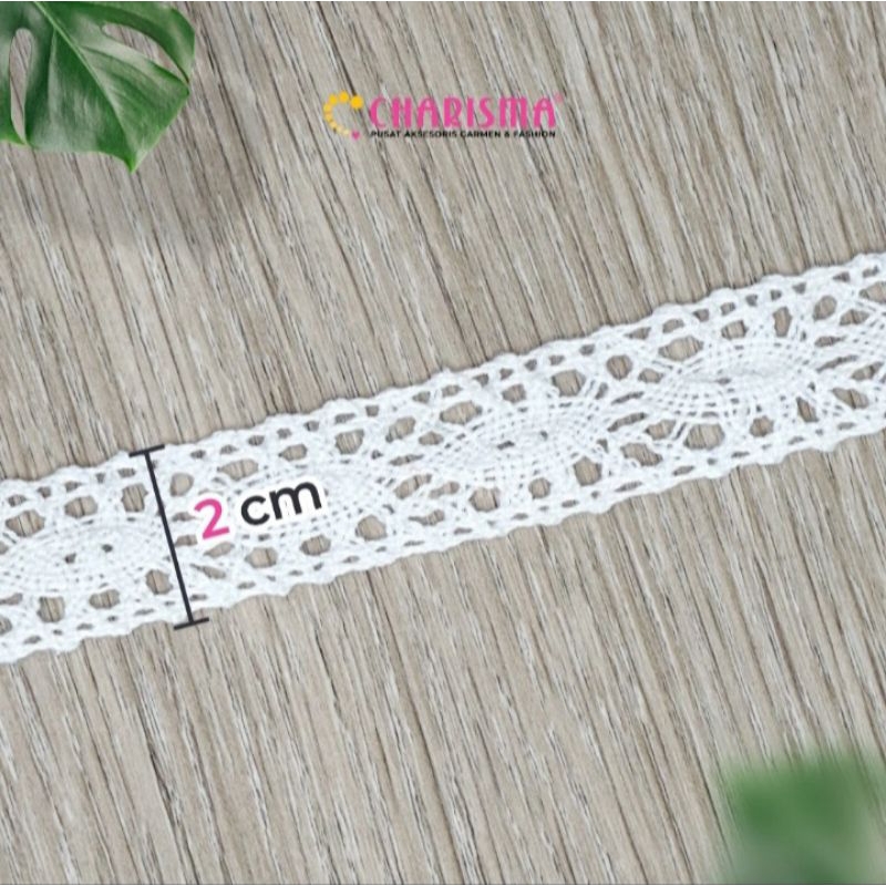 Charisma Renda Kait Rajut - Renda Kait Putih / Renda Kait Lebar 2 cm, / Harga per 1 rol