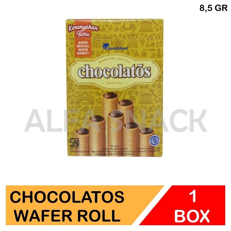 

Chocolatos Wafer Roll Garuda Food 1 Box Isi 24 pcs x 8,5 gr