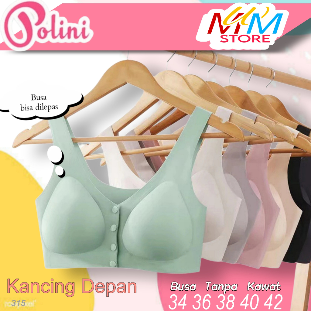 M315 Polini Bra Busa Tanpa Kawat Kancing Depan Size 34 - 42 Cup B