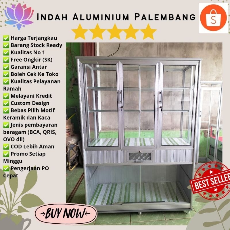 ETALASE KACA JUALAN JUMBO (FREE RODA+LACI) ALUMINIUM MURAH PALEMBANG