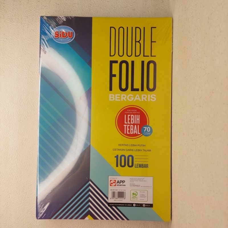 

Kertas double folio bergaris 100 lembar 70 GSM SIDU/ perpak RB9