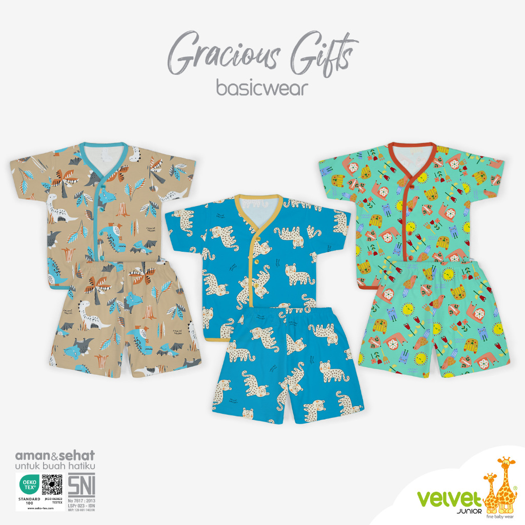 Velvet Junior Setelan Kancing Tengah Celana Pendek - BasicWear Gracious Gifts