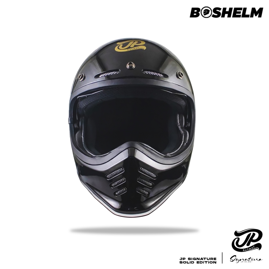 BOSHELM Helm Cakil JP Signature Solid HITAM GLOSSY Helm Retro Full Face SNI