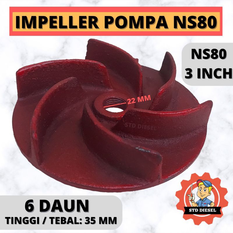 IMPELLER WATER PUMP NS80 KIPAS POMPA AIR 3 INCH NS80 80 6 DAUN RED MERAH IMPELER NS80 MERAH BIASA