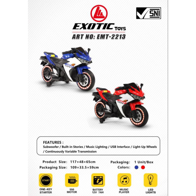 Motor Aki EXOTIC EMT 2213 Ninja R3 Mode Gas Tangan Mainan Anak Motoran