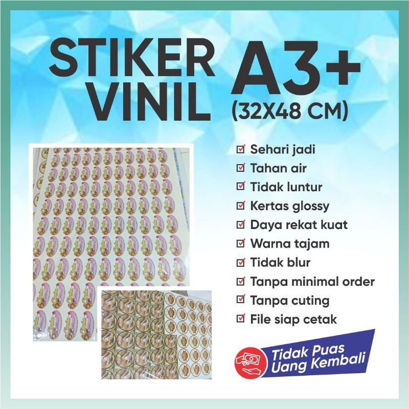 

cetak stiker vinil A3+ / stiker label produk / stiker transparan /