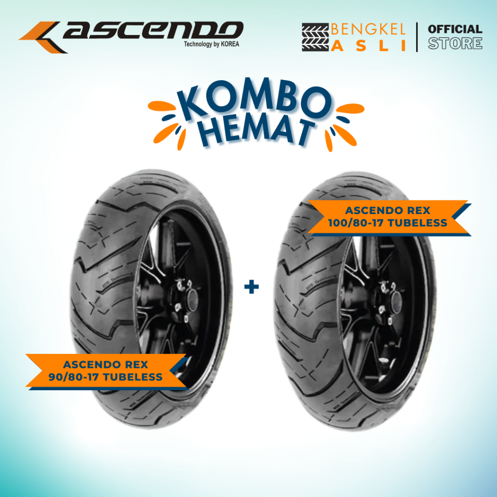 (KOMBO HEMAT 2 BAN TUBELESS) Ban Motor ASCENDO REX Ring 17 90/80-17 + Ban Motor ASCENDO REX Ring 17 