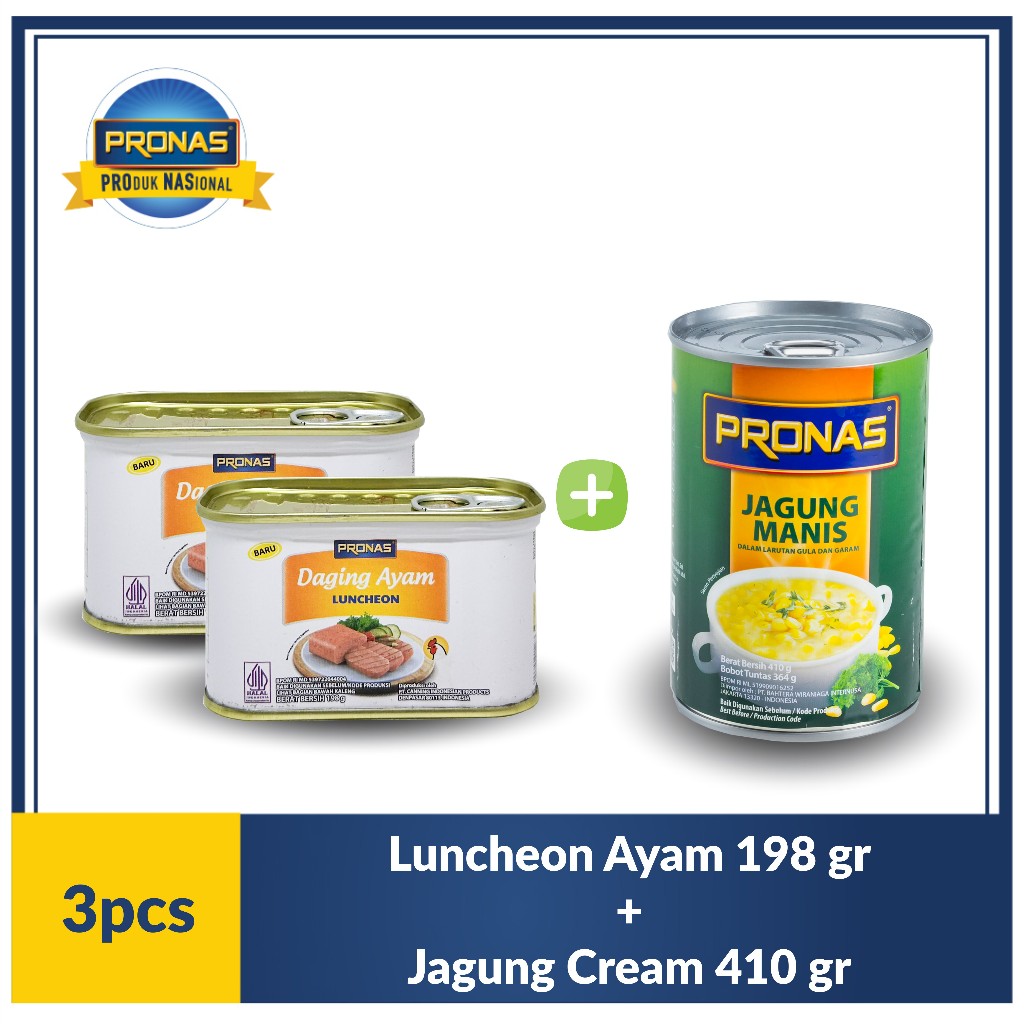 

PRONAS Paket Exclusive Luncheon Ayam 198g & Jagung Manis Cream 410g bundling 3 pcs