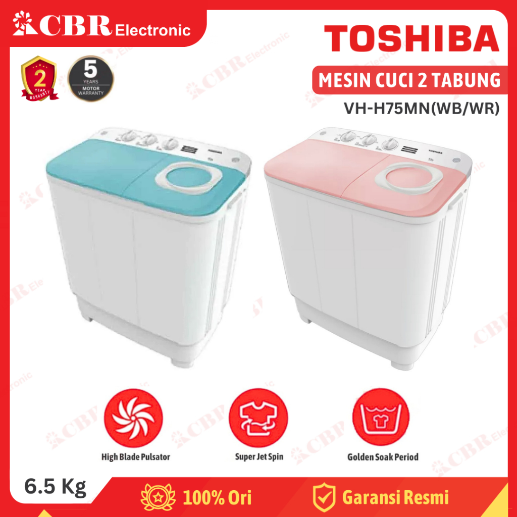 Mesin Cuci TOSHIBA 6.5 KG Semi Auto VH-H75MN (WB) / VH-H75MN (WR)