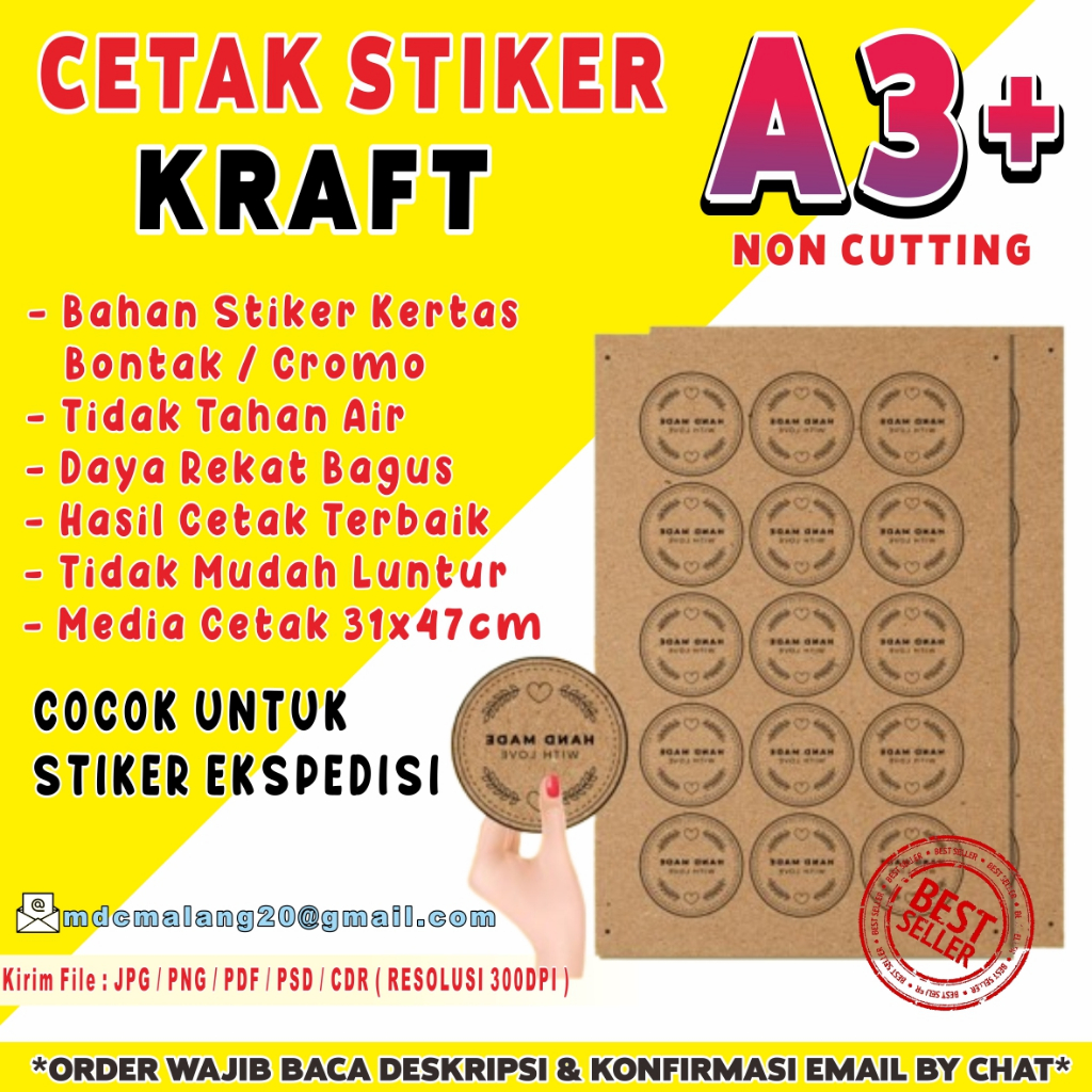 

CETAK STIKER A3+ KRAFT LABEL KEMASAN NON CUTTING