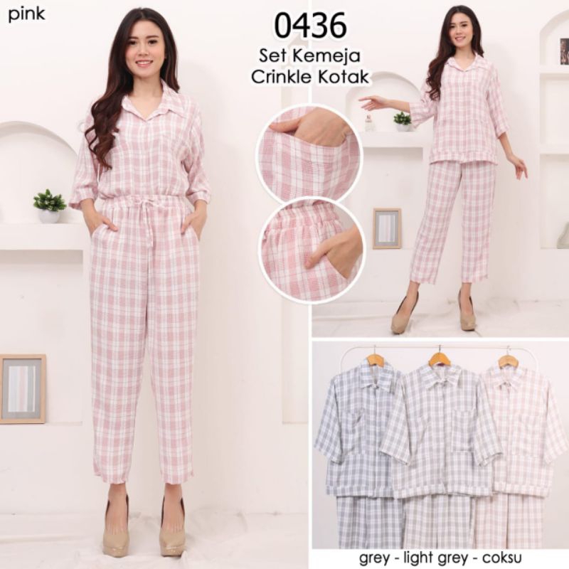 Set Kemeja Crinkle Kotak
