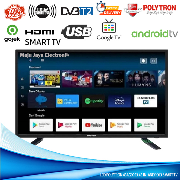 LED TV Polytron PLD 43RG9059 43 In USB HDMI Digital SMART ANDROID G00GLE TV