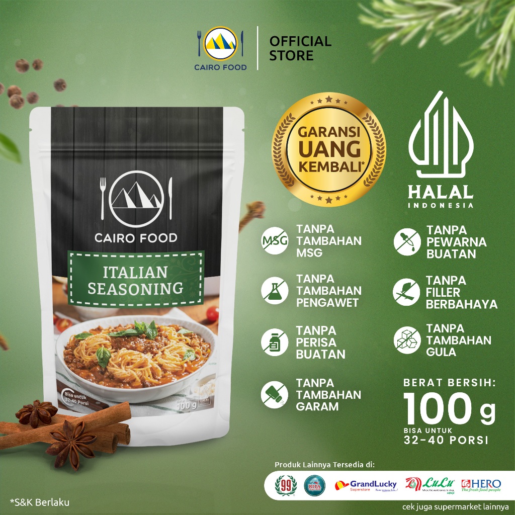 

Bumbu Italian Sehat – Tanpa MSG, 100% Rempah Murni | Cairo Food- 100 gram