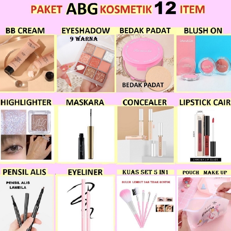 FREE ONGKIR KOSMETIK LAMEILA SET MAKE UP Paket ABG  TOTAL 12 ITEM