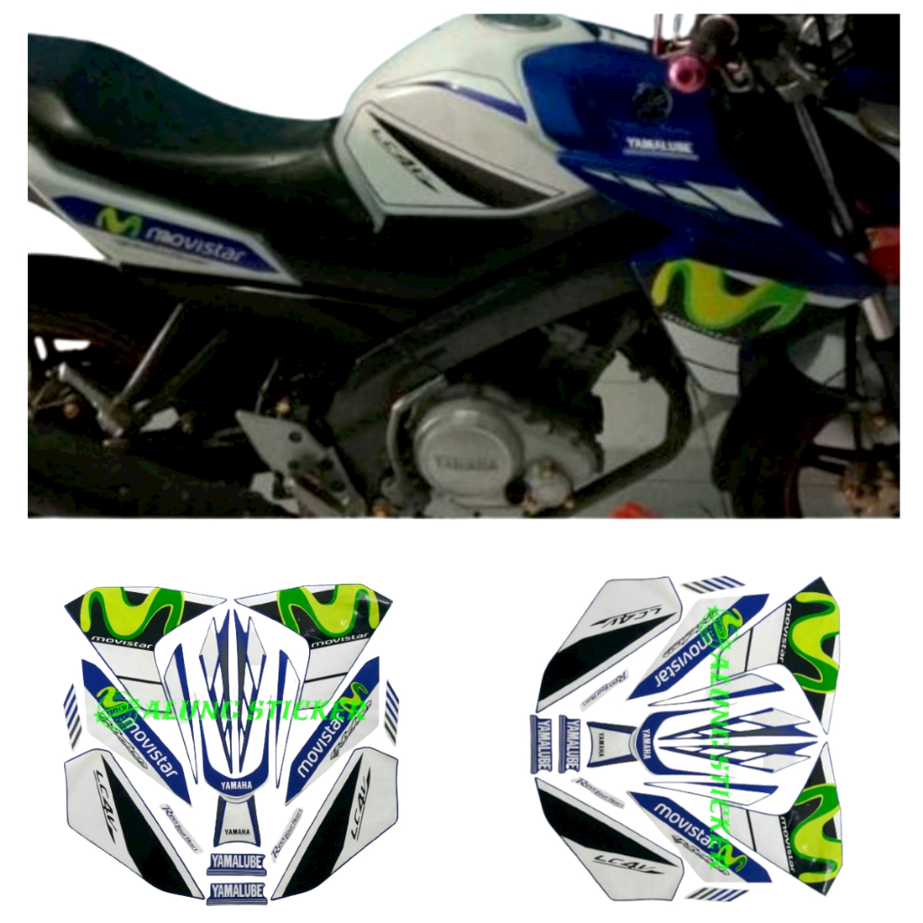 STIKER STRIPING LIS LES BODY MOTOR YAMAHA VIXION TAHUN 2014 MOVISTAR PUTIH-BIRU 1SET STANDAR