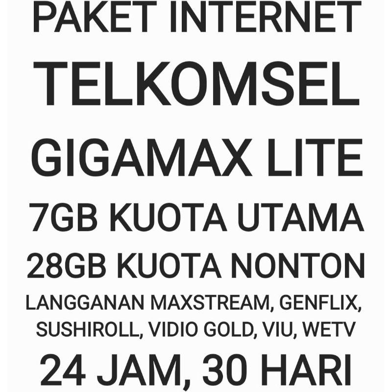 [CHAT DULU SEBELUM ORDER]Paket Internet Gigamax Lite MAXstream 35 GB Telkomsel Nonton Streaming Film