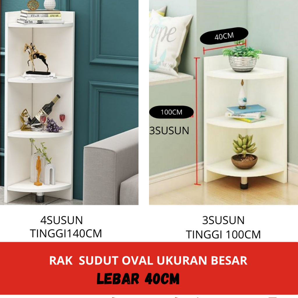 rak sudut oval ruang tamu,rak bunga,rak buku sudut UKURAN BESAR LEBAR 40CM