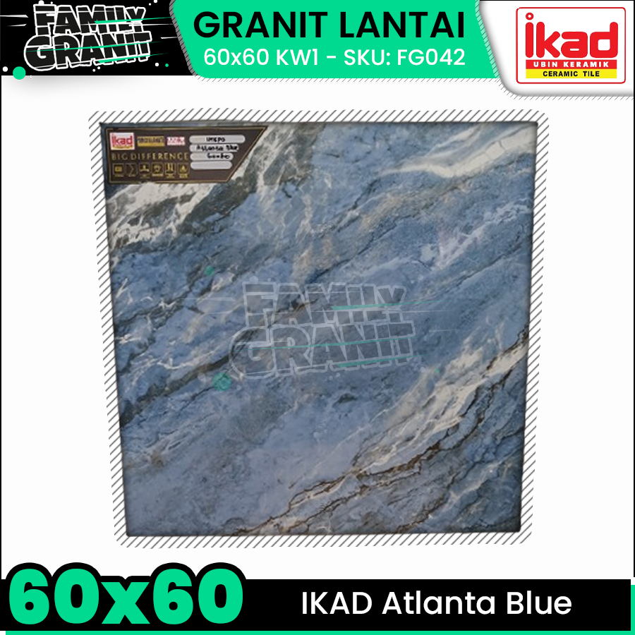 Granit Lantai 60x60 IKAD Atlanta Blue Motif Marmer Biru Glossy KW1